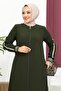 Khaki Hijab Ferace - Ribbed and Wrist Stripe Detail - 3