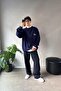 Minimal Embroidered Crew Neck Sweater Navy Blue - 4