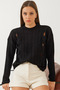 Women's Black Hair Braided Patterned Knitwear Sweater 20234258