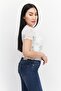 Women Floral Print Short Sleeve Net Top, White - 3