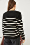 Women's Black Cream Striped Thessaloniki Knitted Sweater 20234526 - 4