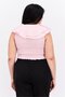 Women Ruffle Neck Cap Sleeve Solid Top, Pink - 4