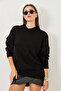 Women's Black Large Pocket Patterned Knitwear Sweater 20234253 - 8