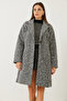 Women's Anthracite Double-Breasted Collar Pocket Cashmere Coat 40941009 - 5