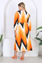 Women's Orange Zigzag Pattern Balloon Sleeve Double Breasted Collar Wrap Maxi Length Dress - 6