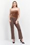 Women Straight Across Strapless Textured Tops, Brown - 4