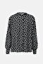 Women Round Neck Long Sleeve Polka Dots Top, Black - 2