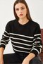 Women's Black Cream Striped Thessaloniki Knitted Sweater 20234526 - 2
