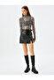 Slim Fit Long Sleeve Stand Collar Zebra Pattern Tulle Transparent T-Shirt - 2