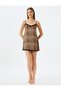 Lace V-Neck Strappy Leopard Patterned Nightgown - 3