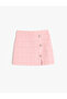 Tweed Skirt with Pearl Buttons and Slit Detail