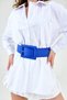 Women's Blue Faux Leather Stylish Design Buckle Wide Band Clothing Accessory Belt 15525 - 5