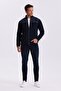 Navy Blue Slim Fit Zippered Cotton Lycra Tracksuit Top - 2