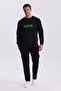 Black Slim Fit Printed Crew Neck 100% Cotton Sweatshirt