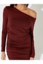 Mini Long Sleeve Draped Asymmetrical Neckline Off-The-Shoulder Slim Fit Dress - 5