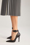 Black Matte Women's Stiletto, High Heels with Ankle Strap - 8