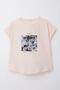 7-12 Years Old Girl's T-Shirt - Floral Print, Belt Length, Powder