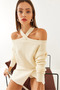 Women's Cream Cross-Strap Knitwear Sweater 85001017 - 8