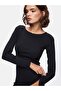 Straight Boat Neck Long Sleeve Slim Fit Midi Black Dress - 4