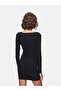 Straight Boat Neck Long Sleeve Slim Fit Midi Black Dress - 3