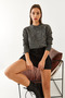 Women's Black Crew Neck Soft Textured Sweater 85001014 - 3