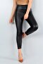 Women's High Waisted Black Leather Leggings Pants - 2