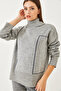Women's Gray Geometric Patterned Turtleneck Knitwear Sweater 85001021 - 5