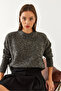 Women's Black Crew Neck Soft Textured Sweater 85001014 - 4
