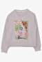 Girl's Sweatshirt Sequined Girl Printed 8-14 Years, Beige Melange