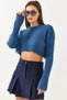 Women's Indigo Crew Neck Ripped Detailed Crop Knit Sweater 85001025 - 5