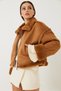 Women's Tan Fur Pocket Detailed Ribbed Suede Coat 85001027 - 3