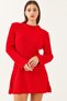 Women's Red Crew Neck Ribbed Mini Knitwear Dress 85001022 - 5