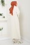 Zippered Collar Knitted Detailed Knitwear Dress Ecru Hm2554 - 5