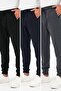 Thick Black-Navy Blue-Anthracite Men's 3-Piece Sweatpants Jogger with Back Pockets, Elastic Cuffs, Regular Fit, Without Pockets