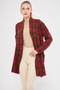 Women's Red Long Patterned Knitwear Cardigan Arm-25K 012005