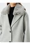 Long Oversize Stamp Coat with Removable Faux Fur Detail on the Collar - 5