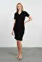 Maternity Polo Neck Short Sleeve Corded Fabric Mid-Length Dress Black - 4