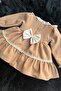 Lace and Button Detailed Special Design Camel Brown Evening Dress for Girls and Babies - 3