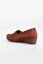 Women's Wedge Heeled Shoes, Tan Stretch Leather, Stitched on the Surface - 5