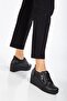 Women's Wedge Heeled Shoes Black Zippered Lace-Up Leather - 3