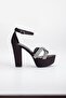 Satin Braid Stoned 40mm Black Women's Platform Heeled Evening Dress Shoes - 3