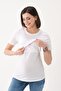 Pregnant Breastfeeding Detailed Short Sleeve T-shirt White - 3