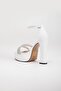 Thick Stone Single Band Platform Heel White Women's Evening Dress Shoes - 5