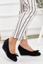 Wedge Sole Laser Cut Black Women's Wedge Heeled Shoes