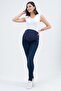 Maternity Stretchy Belly Band Adjustable Waist Skinny Jeans Dark Blue - 2