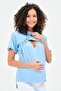 Pregnant Breastfeeding Detailed Short Sleeve Combed Cotton T-Shirt Blue - 3