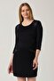 Maternity Steel Fabric Leather Garnished Slim Fit Casual Dress Navy Blue - 4