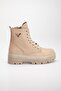 Genuine Leather Thick Sole Lace Up Buckle Beige Women's Boots - 3
