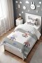Gray Striped Robot and Friends Patterned Single Baby Kids Bedding Set - 3