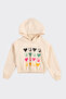 Girl's Beige Hooded Sweatshirt with Print Detail - 4